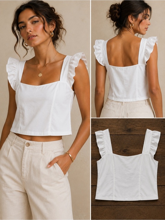 Cara Cara Tops - Cara Cara White Ruffle Strap Square-Neck Crop Top